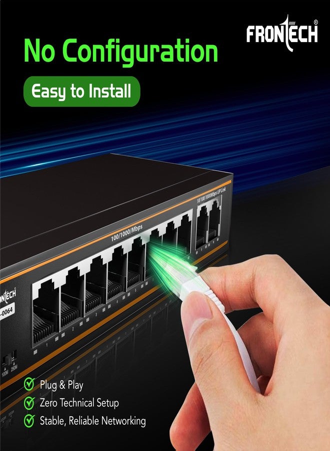 Frontech 8-Port Gigabit PoE Switch | 8-Port-10/100/1000Mbps | 2 Gigabit Uplink Ports | 20Gbps Bandwidth | 130W PoE Budget | Plug & Play Setup| 2Year Warranty (NC-0064) - Image 5